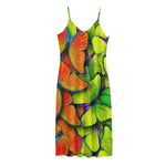 Rainbow Butterfly Pattern Print Jersey Midi Cami Dress