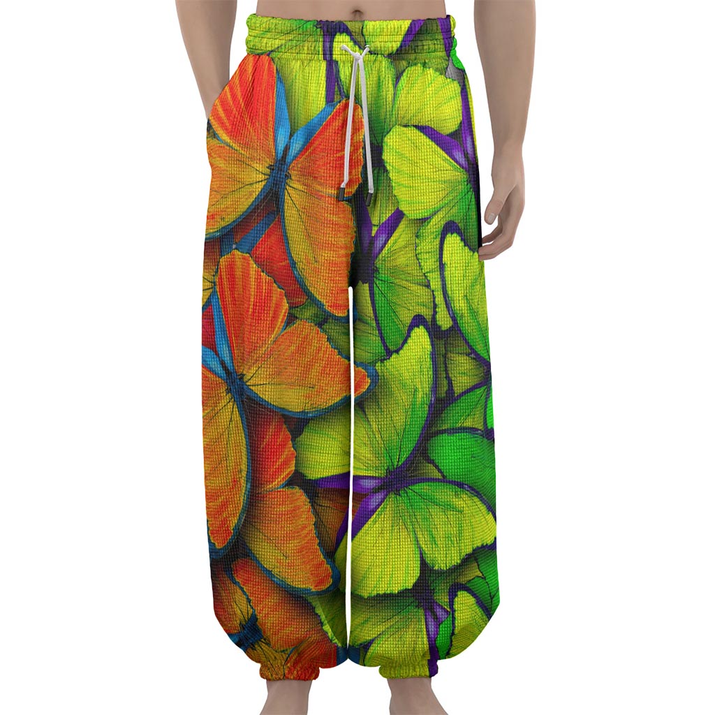 Rainbow Butterfly Pattern Print Lantern Pants