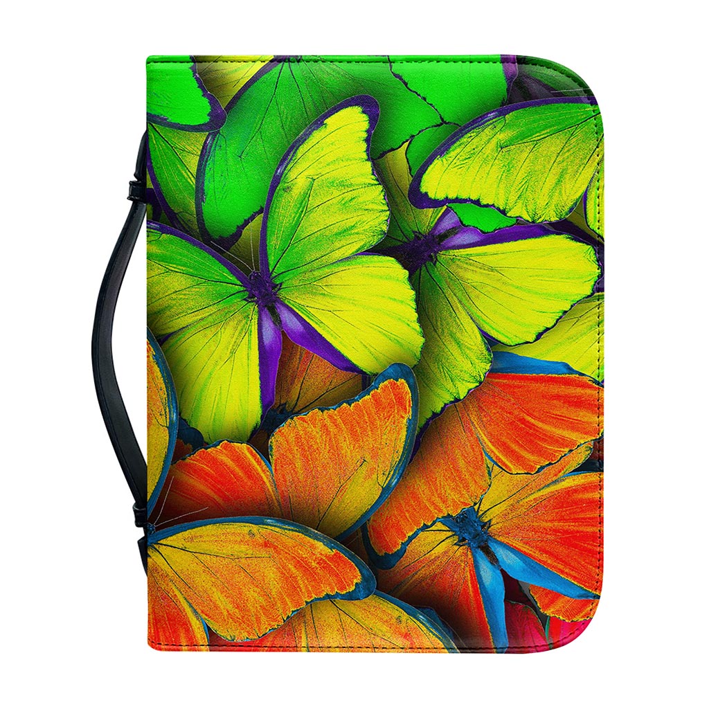 Rainbow Butterfly Pattern Print Leather Bible Cover