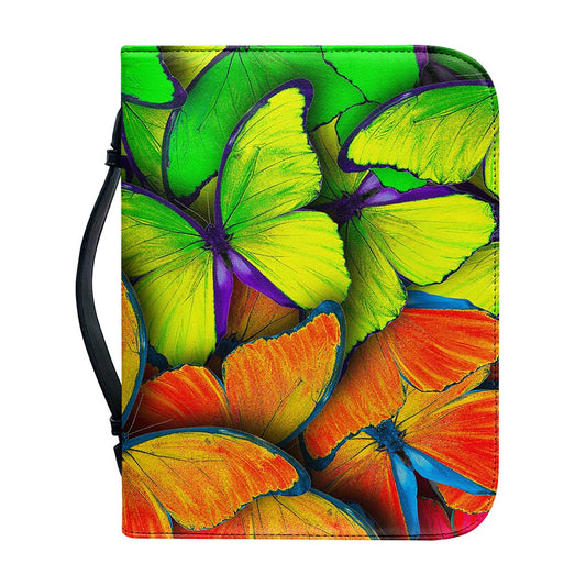Rainbow Butterfly Pattern Print Leather Bible Cover