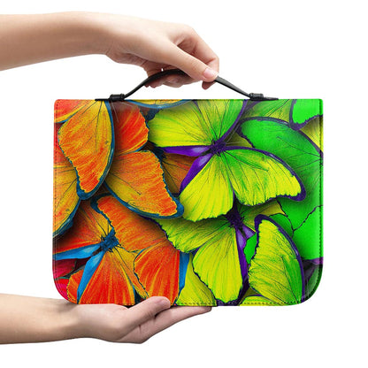 Rainbow Butterfly Pattern Print Leather Bible Cover