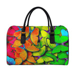Rainbow Butterfly Pattern Print Leather Duffle Bag
