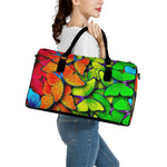 Rainbow Butterfly Pattern Print Leather Duffle Bag