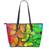 Rainbow Butterfly Pattern Print Leather Tote Bag