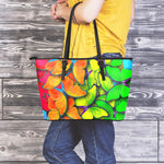 Rainbow Butterfly Pattern Print Leather Tote Bag