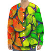 Rainbow Butterfly Pattern Print Long Sleeve Baseball Jersey