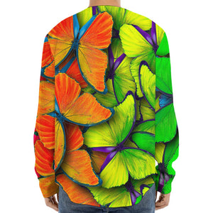 Rainbow Butterfly Pattern Print Long Sleeve Baseball Jersey