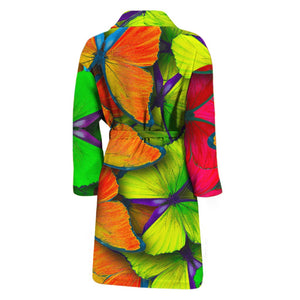 Rainbow Butterfly Pattern Print Men's Bathrobe