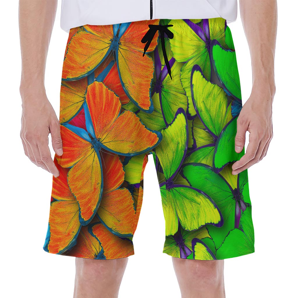 Rainbow Butterfly Pattern Print Men's Beach Shorts