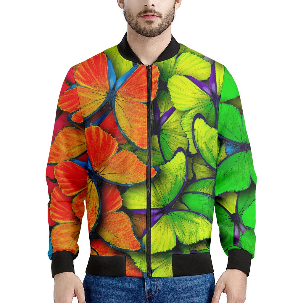 Rainbow Butterfly Pattern Print Men's Bomber Jacket