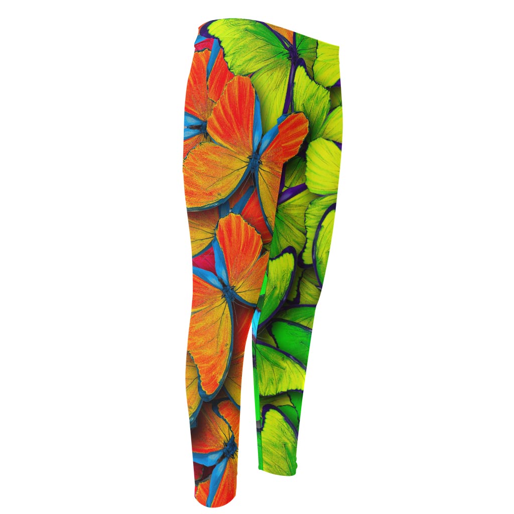 Rainbow Butterfly Pattern Print Men's Compression Pants