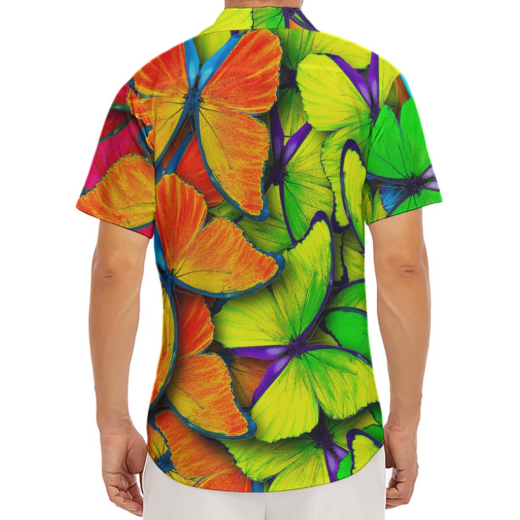 Rainbow Butterfly Pattern Print Men's Deep V-Neck Shirt