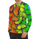Rainbow Butterfly Pattern Print Men's Long Sleeve Rash Guard