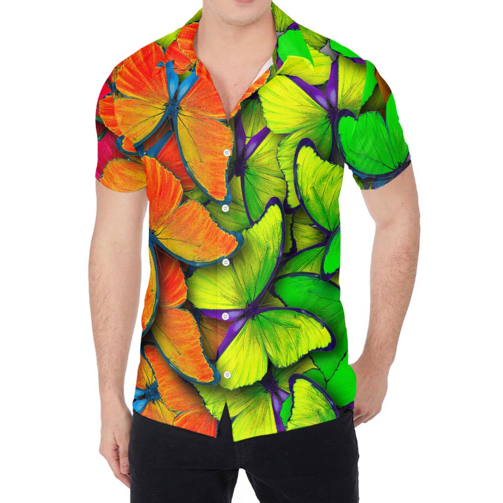 Rainbow Butterfly Pattern Print Men's Shirt