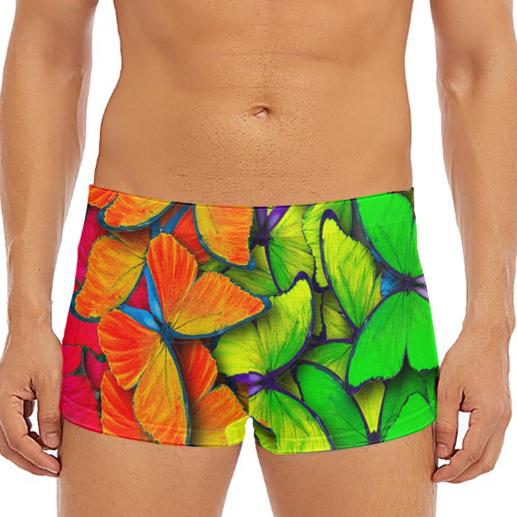 Rainbow Butterfly Pattern Print Men's Short Boxer Briefs