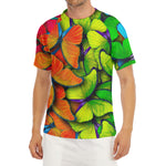 Rainbow Butterfly Pattern Print Men's Short Sleeve Rash Guard