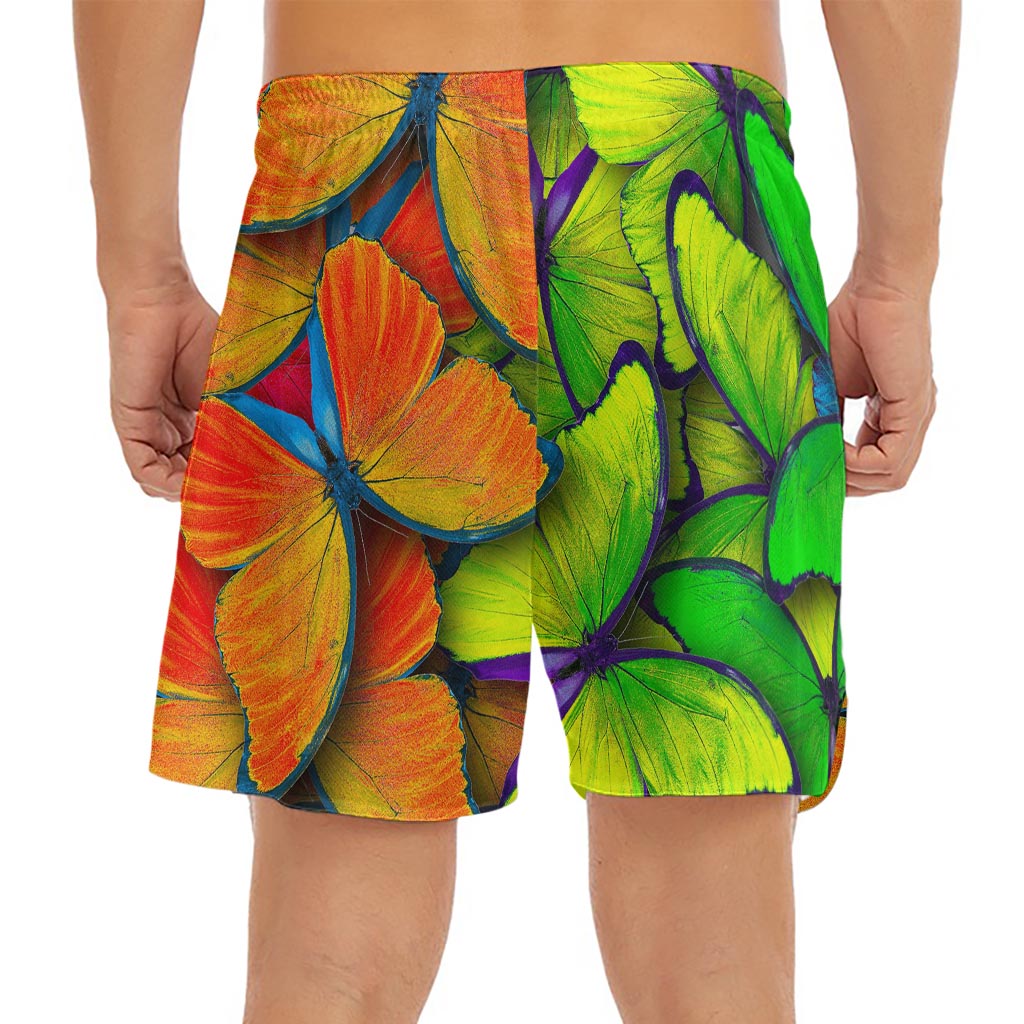 Rainbow Butterfly Pattern Print Men's Split Running Shorts