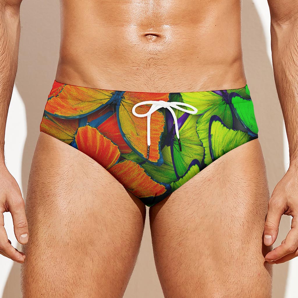 Rainbow Butterfly Pattern Print Men's Swim Briefs