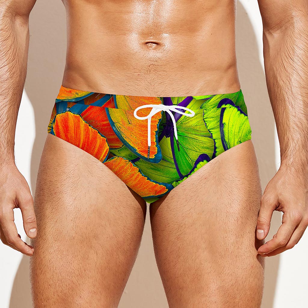 Rainbow Butterfly Pattern Print Men's Swim Briefs