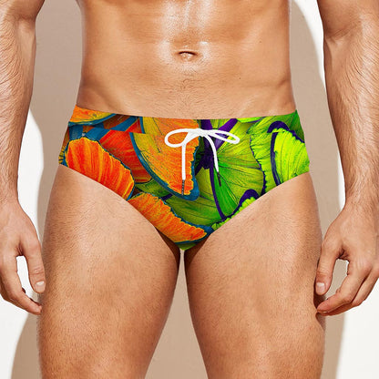 Rainbow Butterfly Pattern Print Men's Swim Briefs