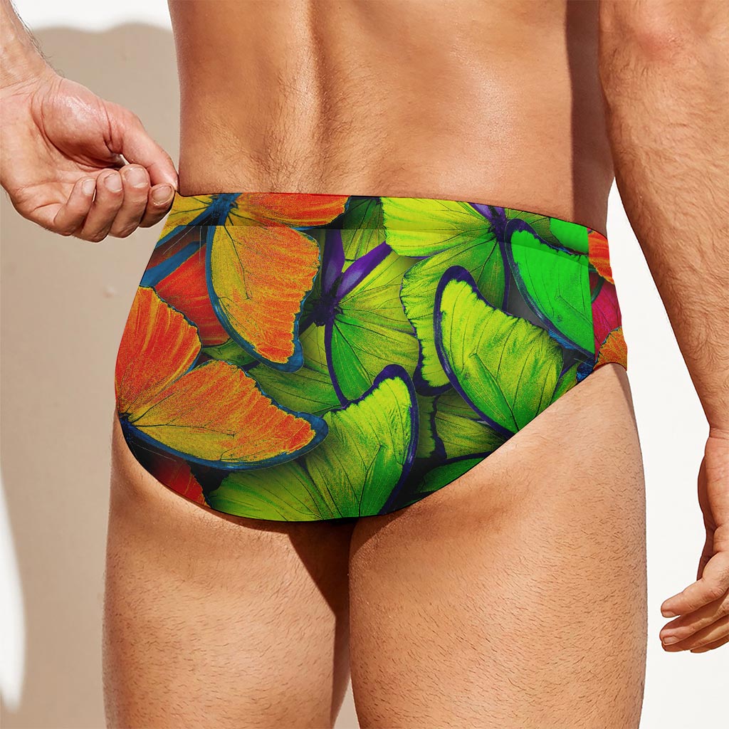 Rainbow Butterfly Pattern Print Men's Swim Briefs