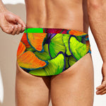 Rainbow Butterfly Pattern Print Men's Swim Briefs