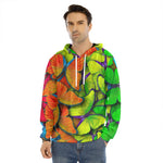 Rainbow Butterfly Pattern Print Men's Velvet Pullover Hoodie