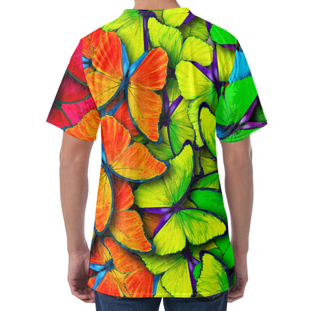 Rainbow Butterfly Pattern Print Men's Velvet T-Shirt