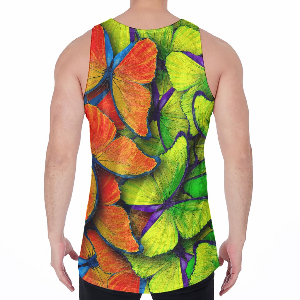 Rainbow Butterfly Pattern Print Men's Velvet Tank Top