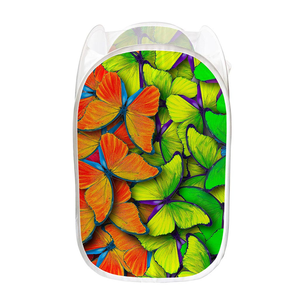 Rainbow Butterfly Pattern Print Mesh Laundry Hamper