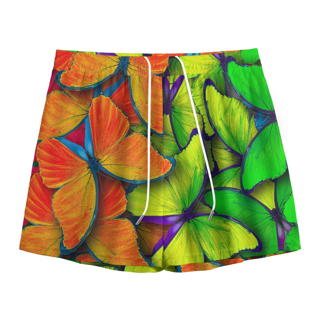 Rainbow Butterfly Pattern Print Mesh Shorts