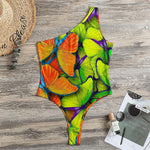 Rainbow Butterfly Pattern Print One Shoulder Bodysuit