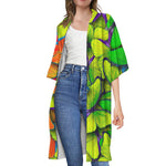 Rainbow Butterfly Pattern Print Open Front Beach Cover Up