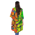 Rainbow Butterfly Pattern Print Open Front Beach Cover Up