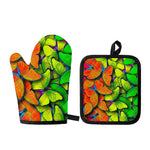 Rainbow Butterfly Pattern Print Oven Mitt And Pot Holder Set