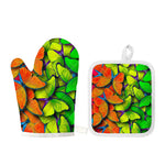 Rainbow Butterfly Pattern Print Oven Mitt And Pot Holder Set
