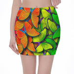 Rainbow Butterfly Pattern Print Pencil Mini Skirt