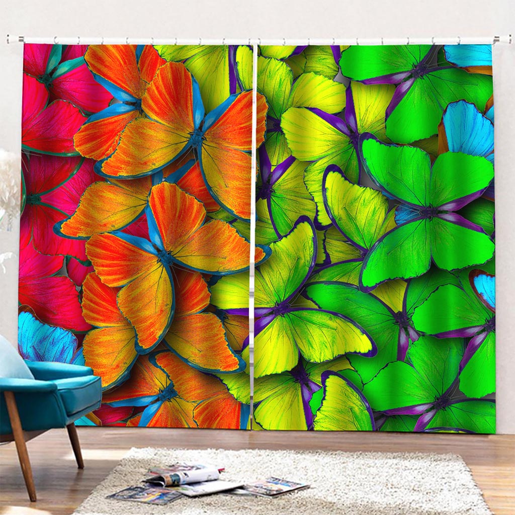 Rainbow Butterfly Pattern Print Pencil Pleat Curtains