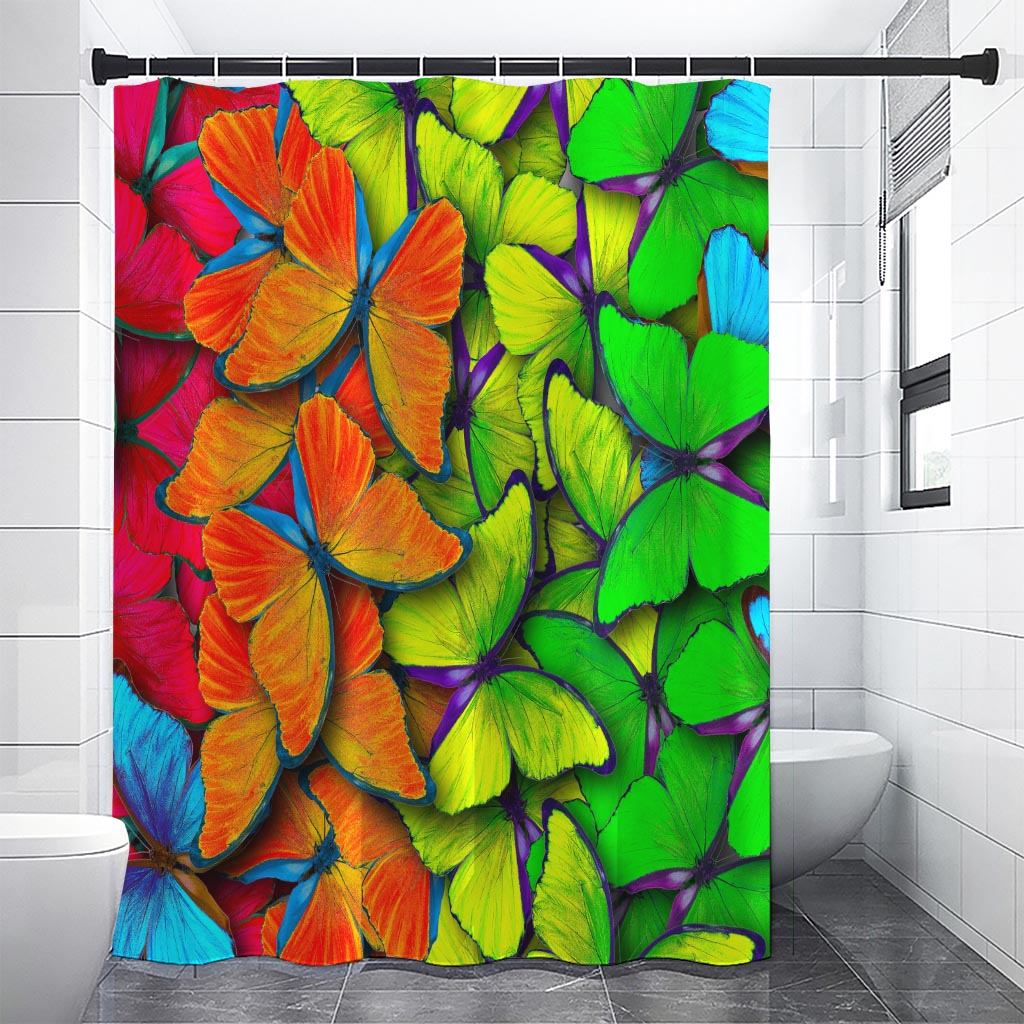 Rainbow Butterfly Pattern Print Premium Shower Curtain