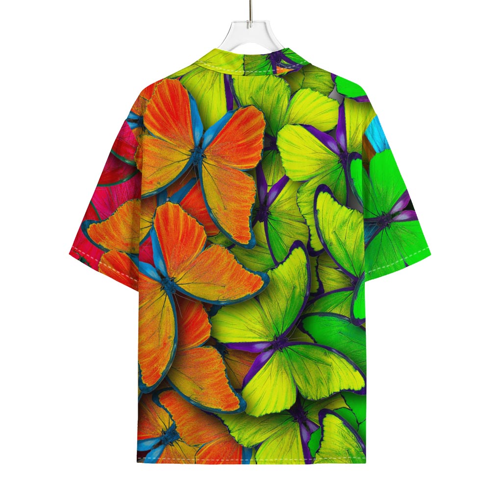 Rainbow Butterfly Pattern Print Rayon Hawaiian Shirt