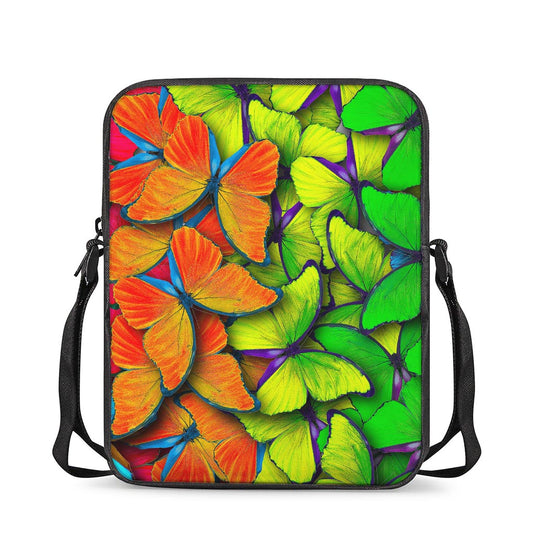 Rainbow Butterfly Pattern Print Rectangular Crossbody Bag