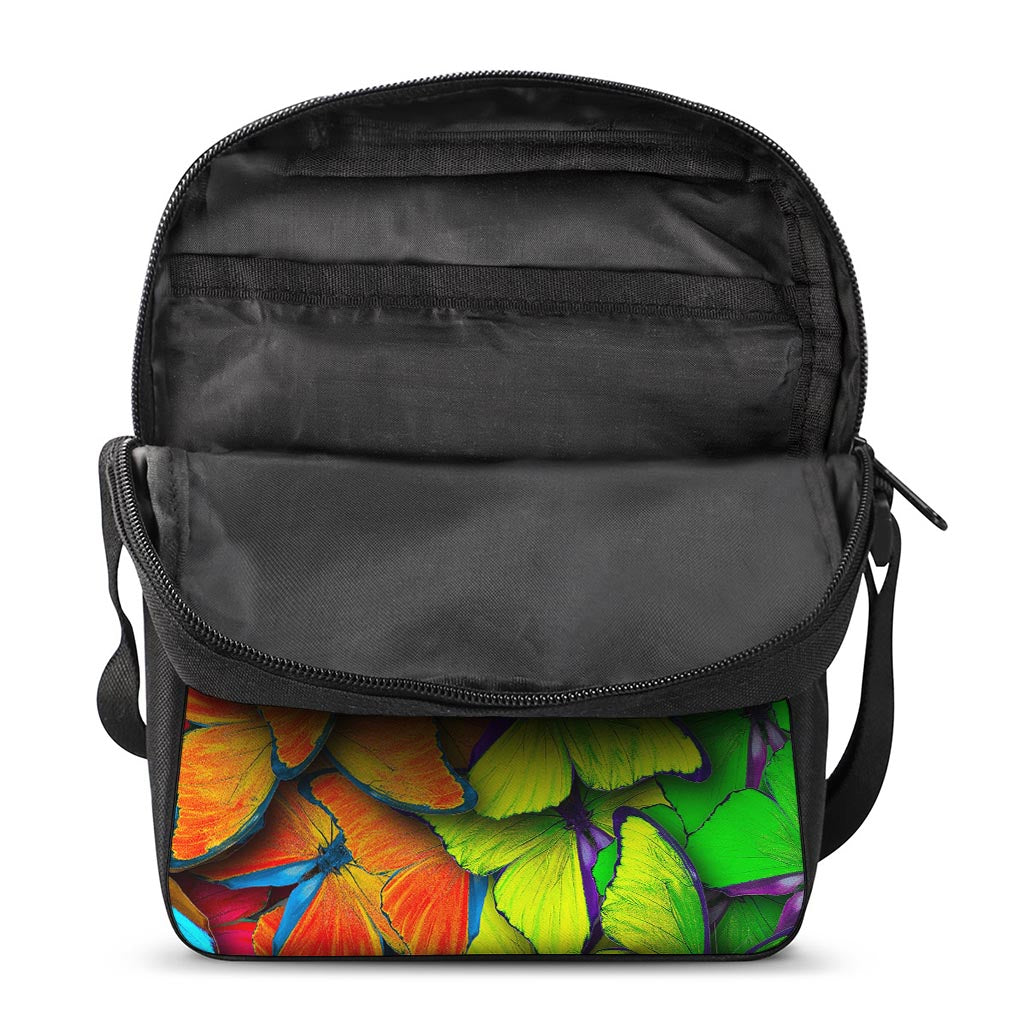 Rainbow Butterfly Pattern Print Rectangular Crossbody Bag