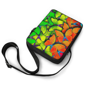 Rainbow Butterfly Pattern Print Rectangular Crossbody Bag