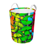 Rainbow Butterfly Pattern Print Round Laundry Basket