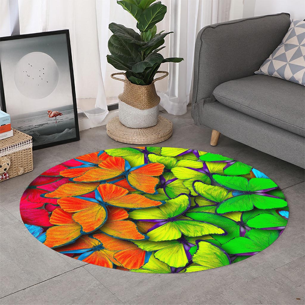 Rainbow Butterfly Pattern Print Round Rug