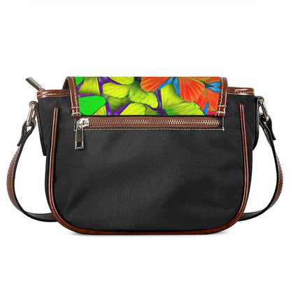 Rainbow Butterfly Pattern Print Saddle Bag