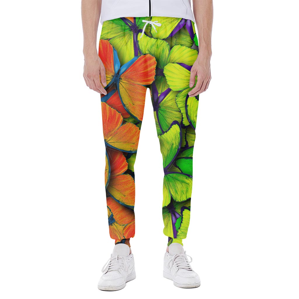 Rainbow Butterfly Pattern Print Scuba Joggers