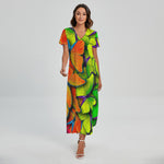 Rainbow Butterfly Pattern Print Short Sleeve Maxi Dress