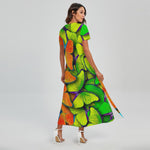 Rainbow Butterfly Pattern Print Short Sleeve Maxi Dress