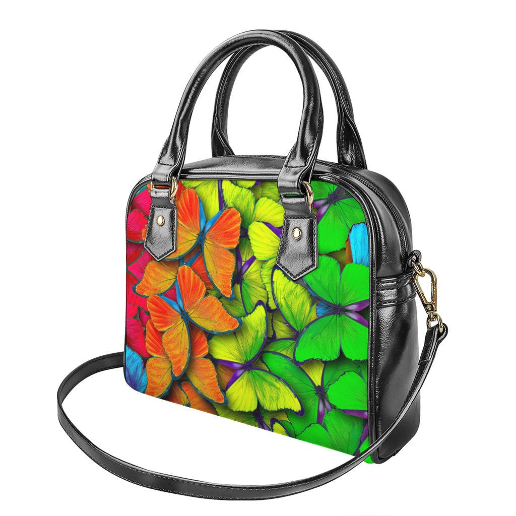 Rainbow Butterfly Pattern Print Shoulder Handbag